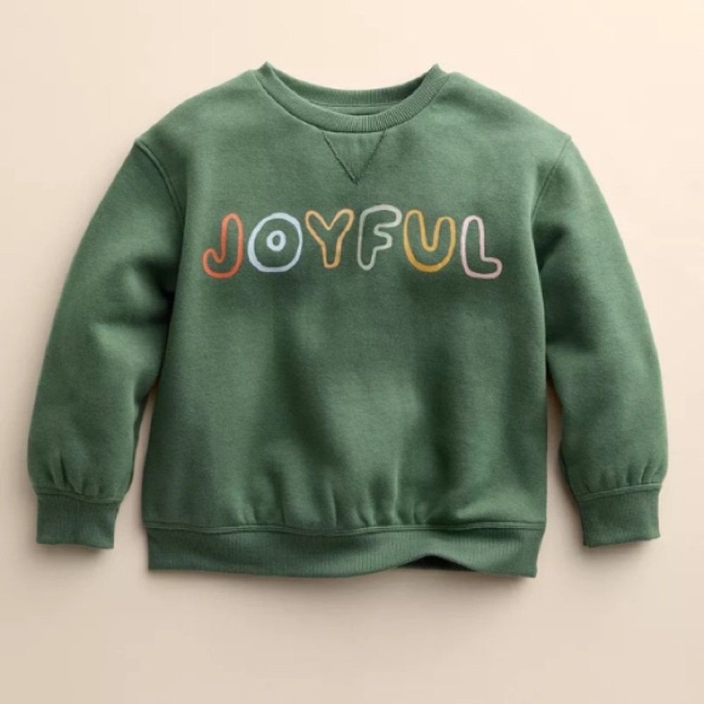 Little Co Lauren Conrad Green Joyful Kids holiday Sweatshirt 4 4T girl boy - Picture 1 of 4